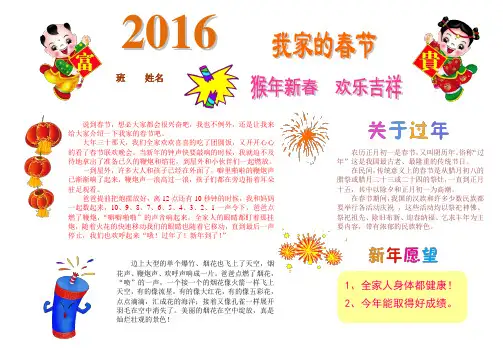 最新2016猴年春节寒假快乐生活电子小报模板成品word可编辑  (9)精品