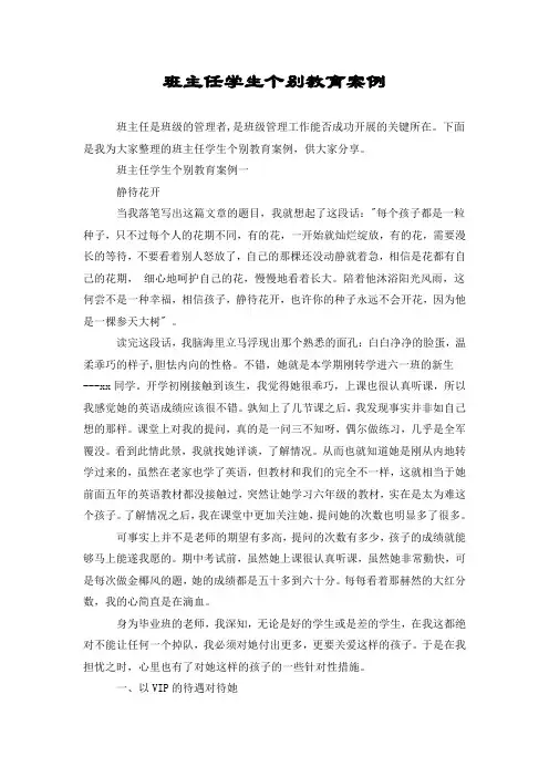 班主任学生个别教育案例