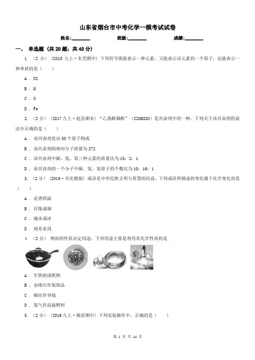 山东省烟台市中考化学一模考试试卷