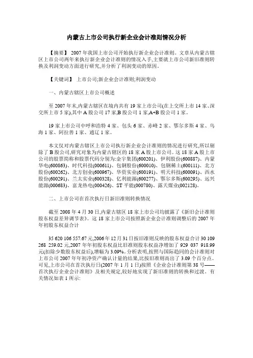 内蒙古上市公司执行新企业会计准则情况分析