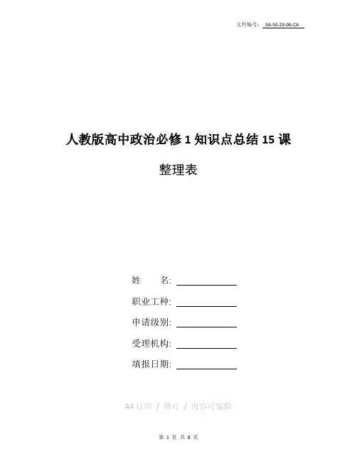 整理高中政治必修一框架图