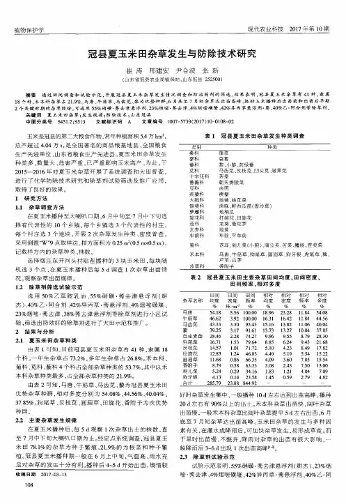 冠县夏玉米田杂草发生与防除技术研究