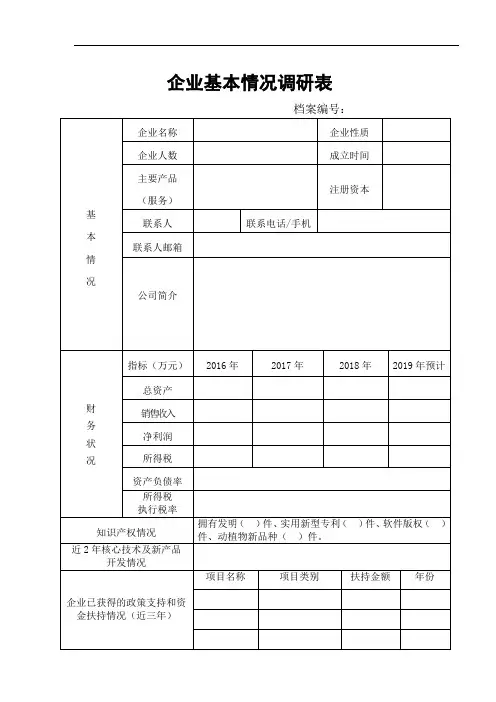 企业基本情况调研表