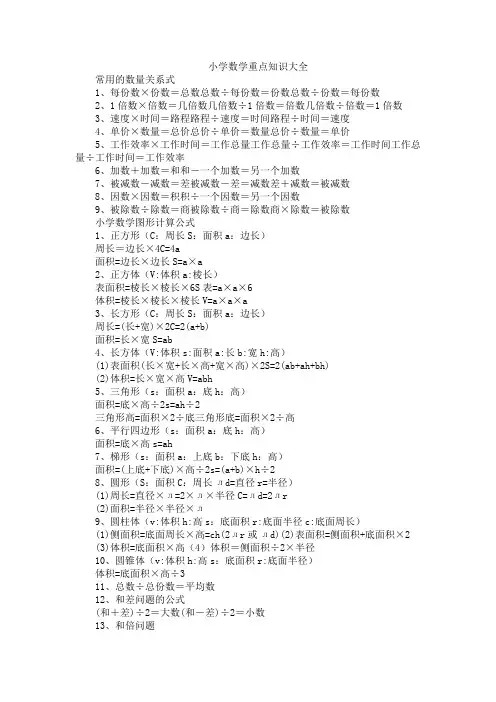 小学数学重点知识大全