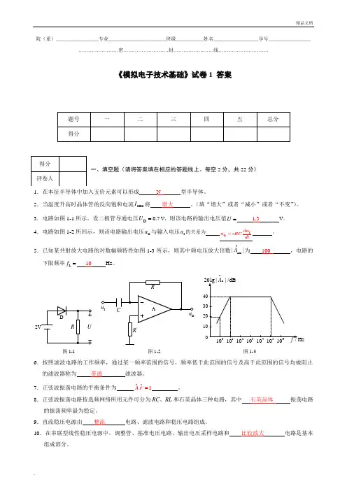 模拟电子技术基础试卷1答案