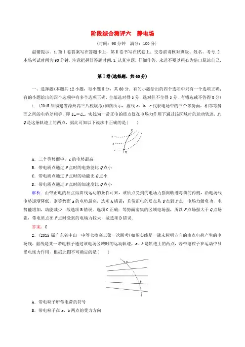 2016届高考物理一轮复习 第六章 静电场阶段综合测评课件