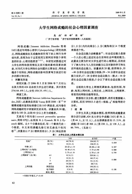 大学生网络成瘾的社会心理因素调查