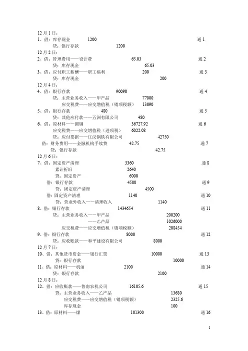 会计分录通用记账凭证