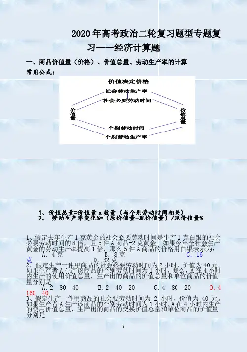 2020年高考政治二轮复习题型专题复习——经济计算题