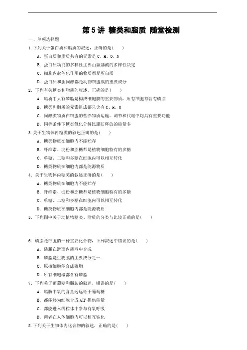高中生物人教版  必修1  糖类和脂质 随堂检测题