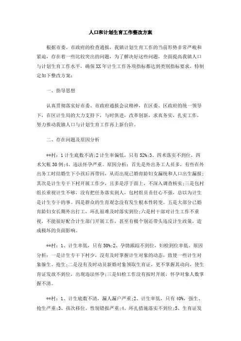 人口和计划生育工作整改方案