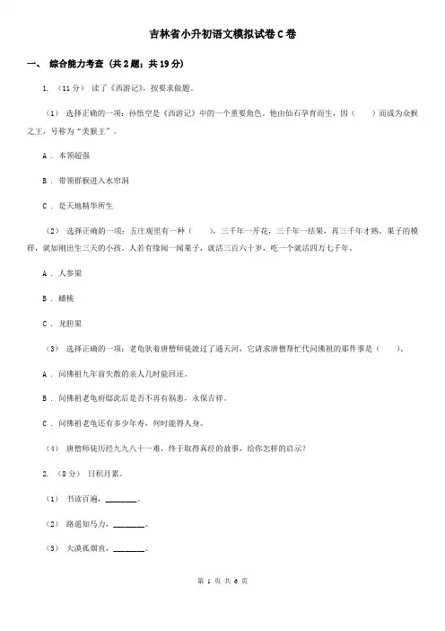 吉林省小升初语文模拟试卷C卷