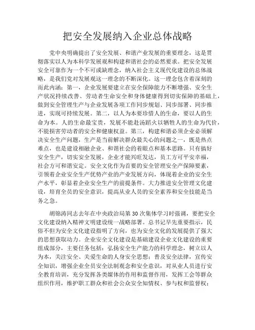 把安全发展纳入企业总体战略 2