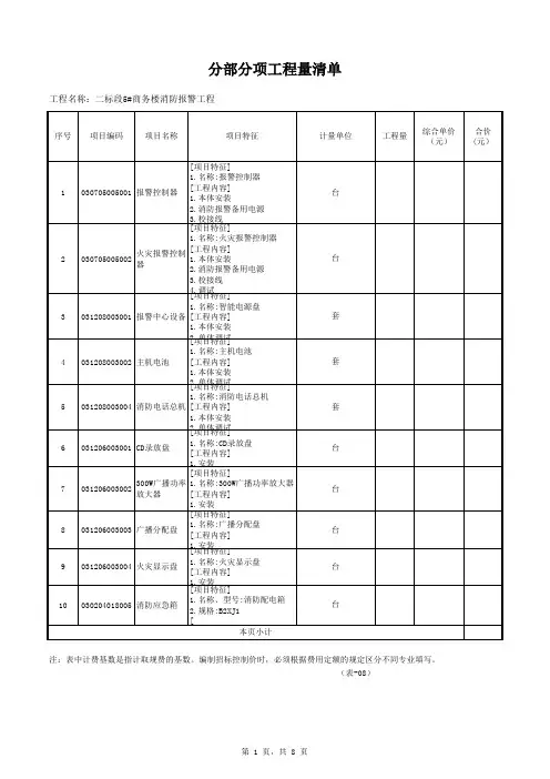 消防报警工程量清单