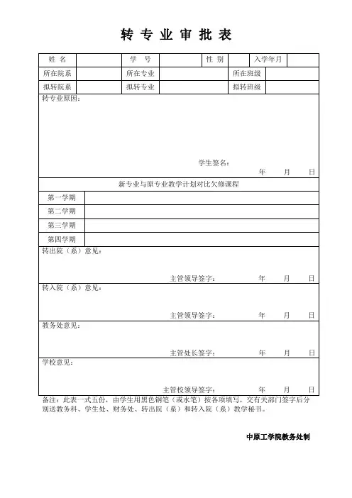转 专 业 审 批 表
