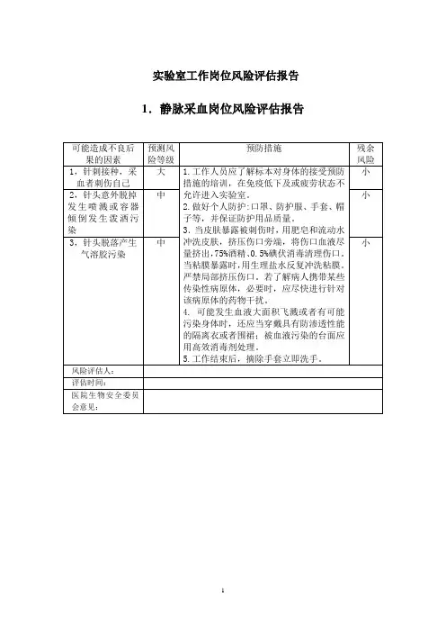 实验室工作岗位风险评估报告