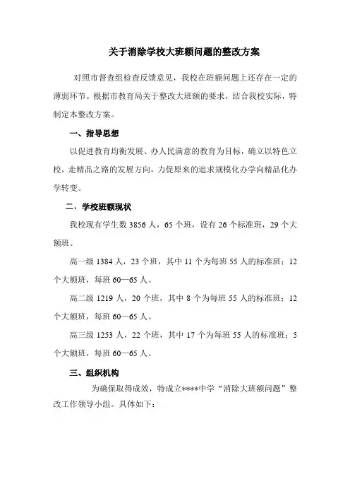 关于解决学校大班额问题的整改方案