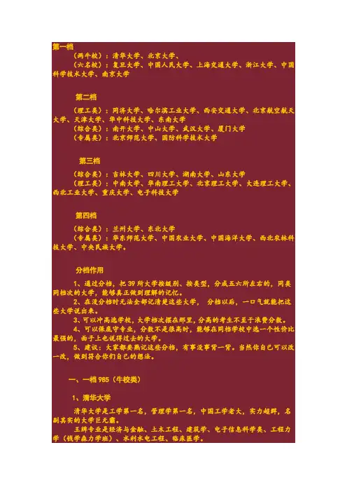 211和985院校分档介绍