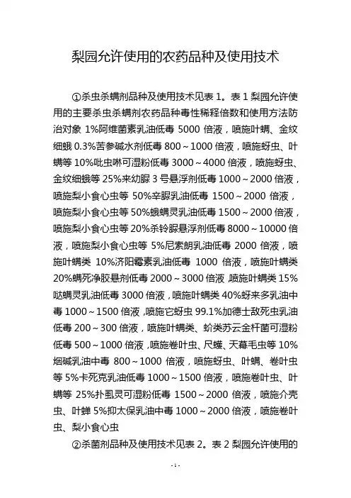 梨园允许使用的农药品种及使用技术