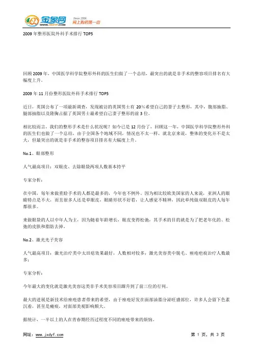 2009年整形医院外科手术排行TOP5.docx