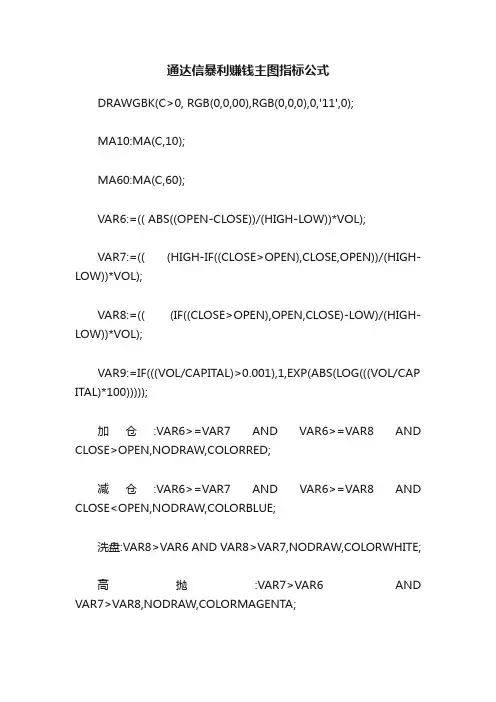 通达信暴利赚钱主图指标公式