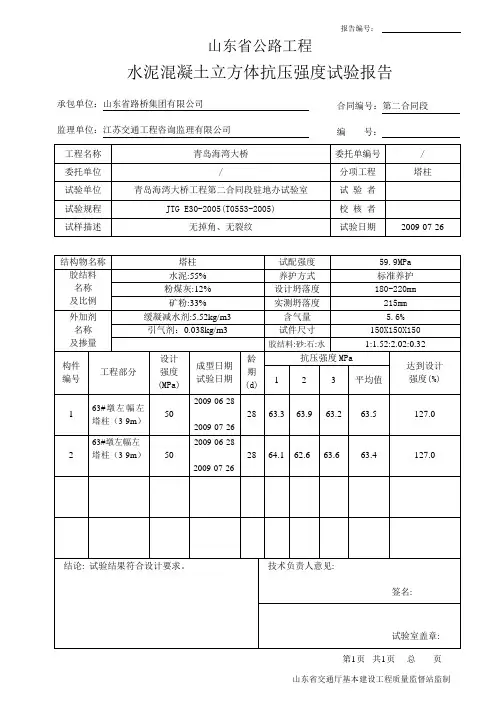 成品混凝土立方体抗压强度报告1