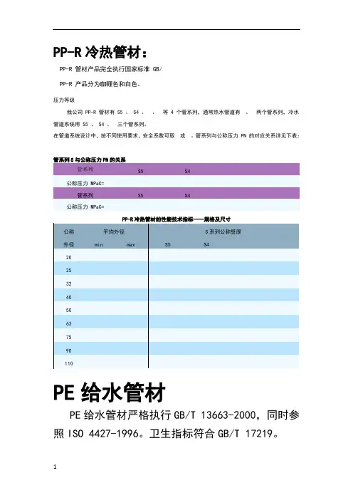 常用管材执行标准及常用的管径大小