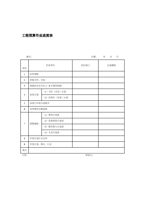 工程预算作业进度表格式