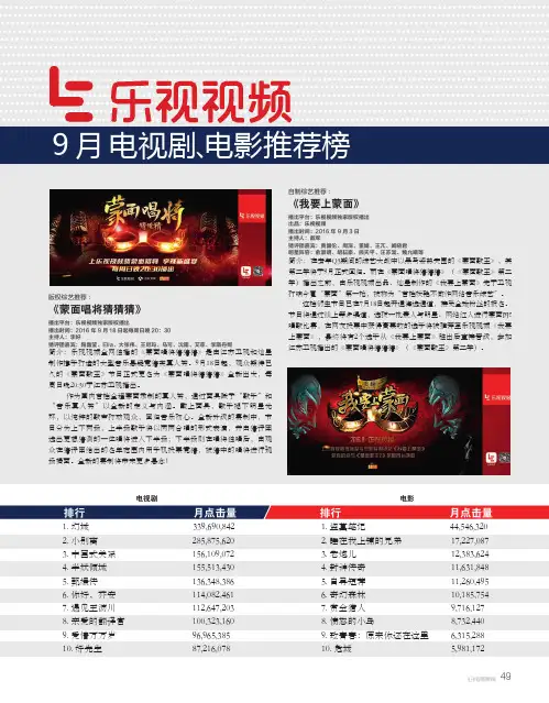 乐视视频9月电视剧、电影推荐榜