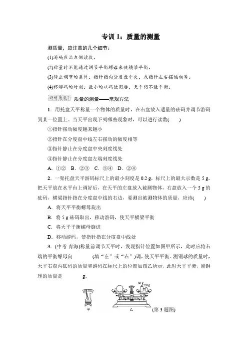 沪科版八年级物理上册 专训1：质量的测量【新版】