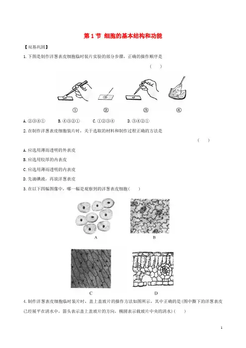 七年级生物上册第二单元生物体的结构第3章细胞第1节细胞的基本结构和功能达标检测2北师大版讲解
