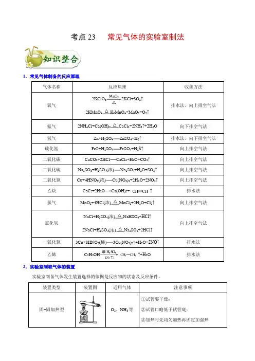 常见气体的实验室制法-高考化学专题