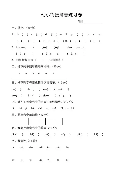 幼小衔接拼音练习卷