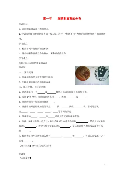 2020八年级生物上册 5.4.1《细菌和真菌的分布》导学案2(无答案)(新版)新人教版