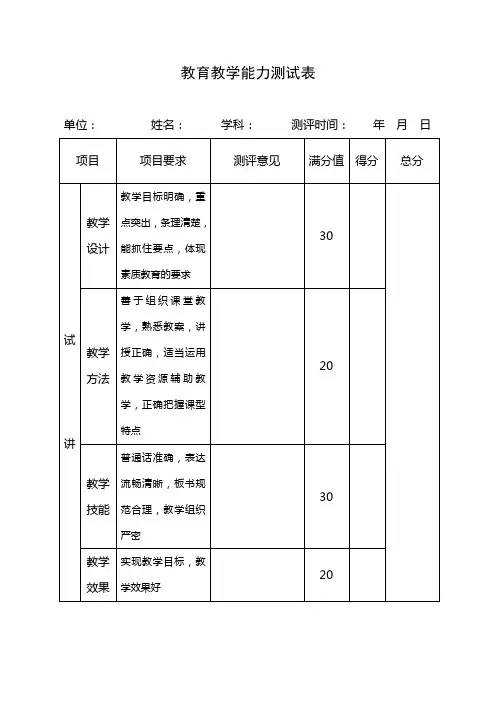 2013教师资格证——教育教学能力测试表