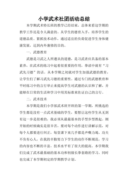 小学武术社团活动总结