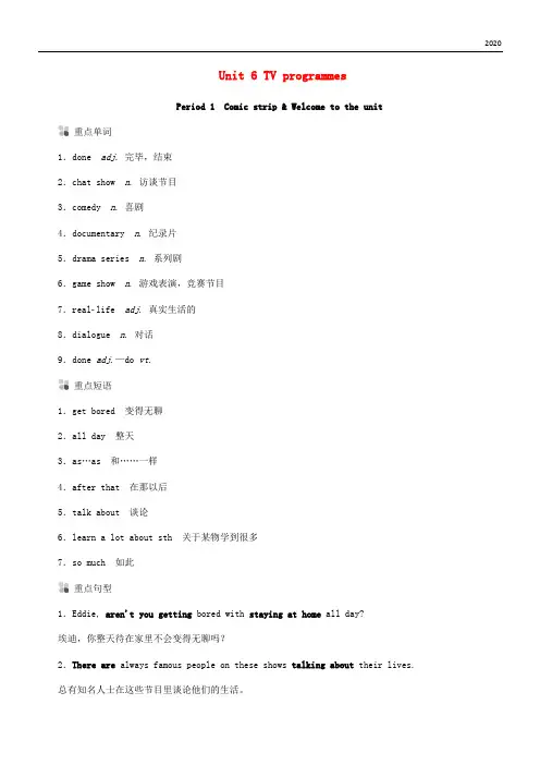 2020九年级英语上册 Unit 6 TV programmes Period 1 Comic strip