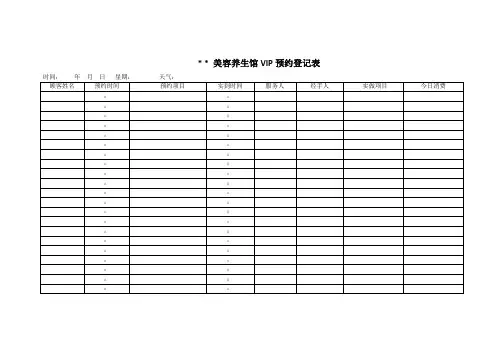 顾客预约表登记表