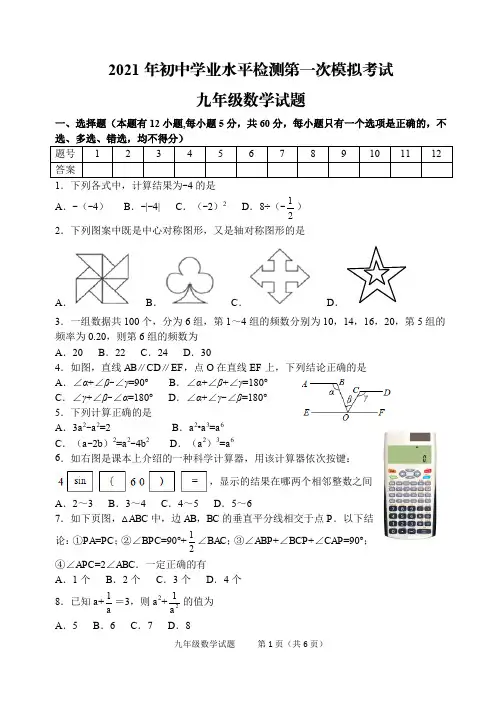 2021年山东省淄博市高青县中考一模数学试卷 (含答案)