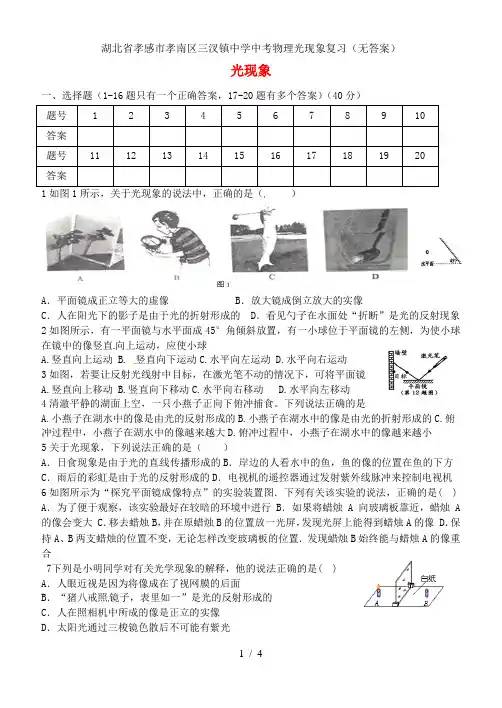 湖北省孝感市孝南区三汊镇中学中考物理光现象复习(无答案)