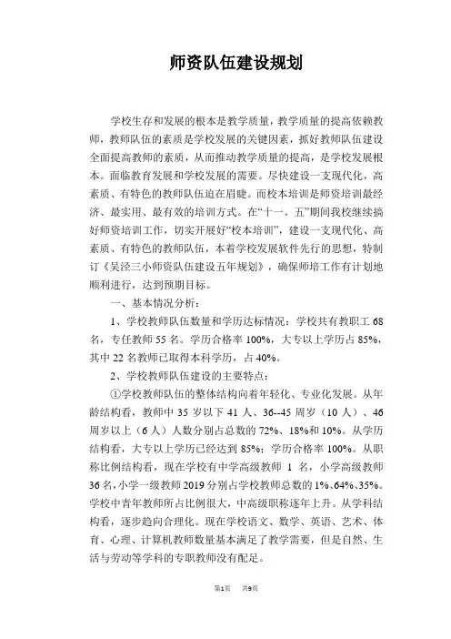 师资队伍建设规划 2