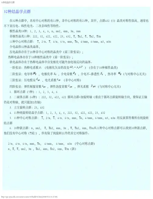 32种结晶学点群对称中心