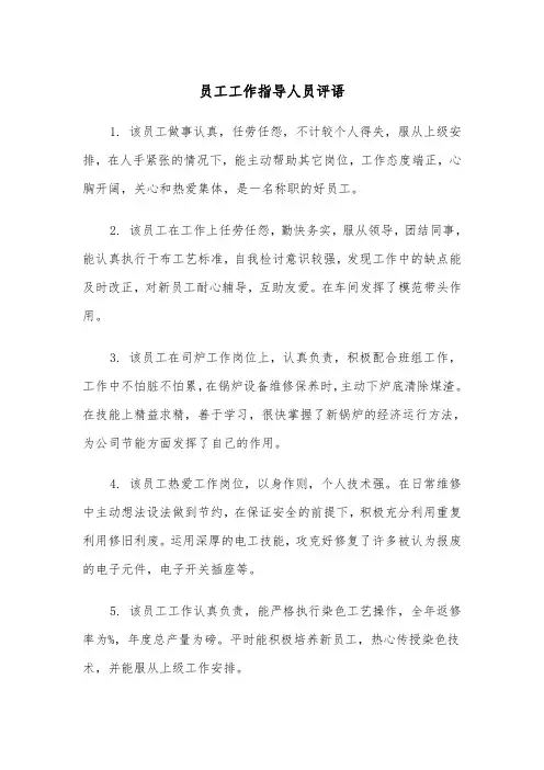 员工工作指导人员评语(四篇)