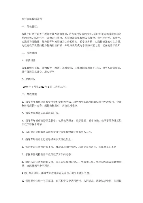 指导青年教师计划