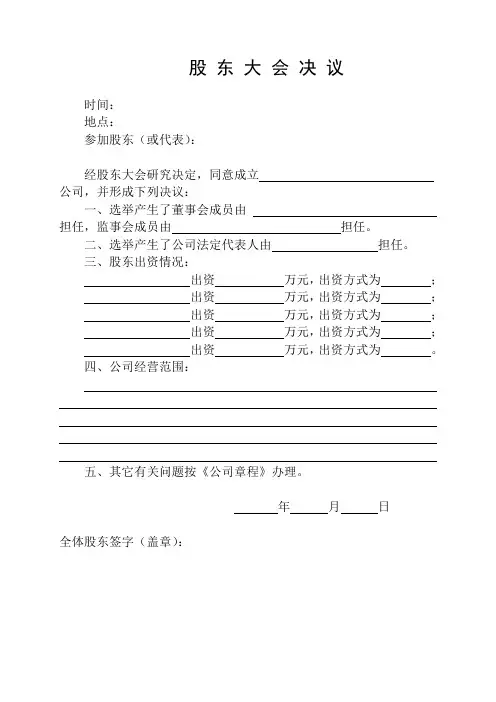 股份公司设立-股东大会决议