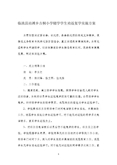 小学学生劝返复学实施方案
