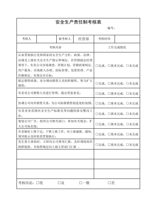 13.经营部安全生产责任制考核表