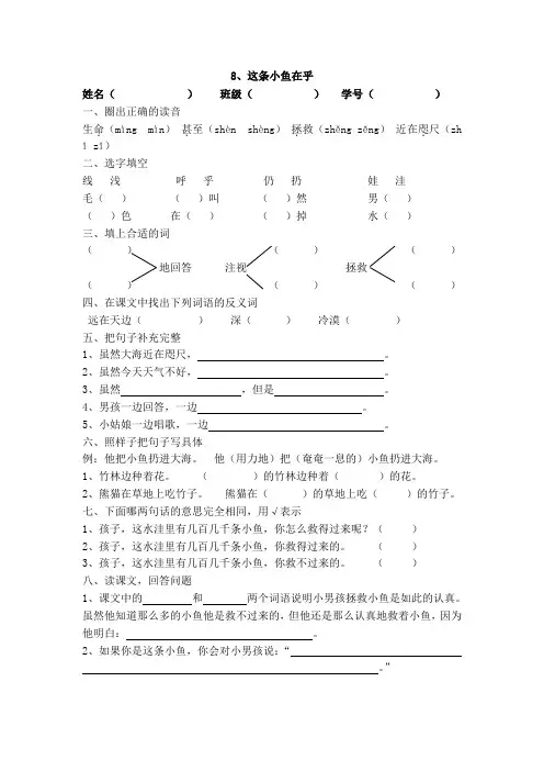 8、这条小鱼在乎