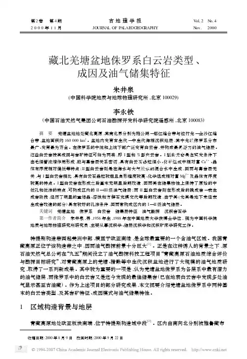 藏北羌塘盆地侏罗系白云岩类型_成因及油气储集特征