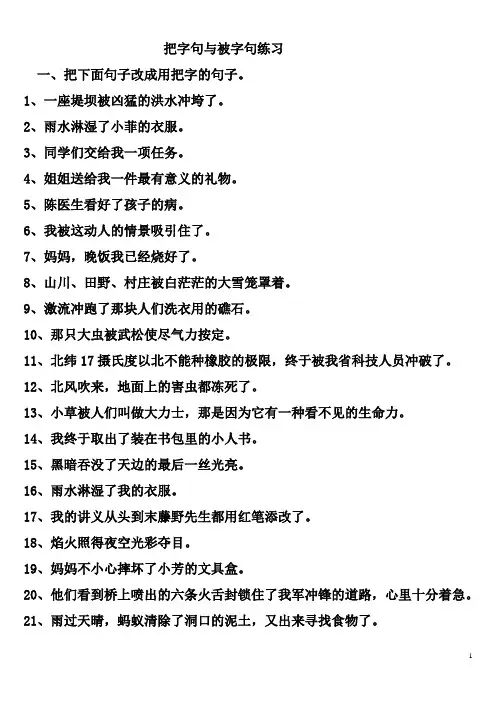 小学六年级把字句与被字句练习